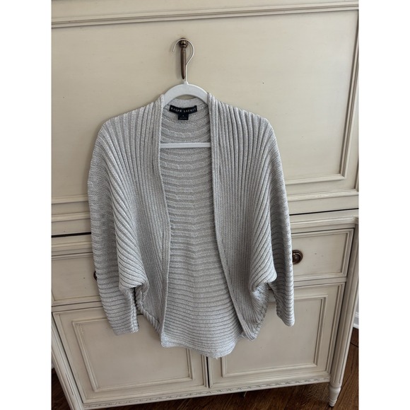 Ralph Lauren Black Label Metallic Silver Silk Blend Knit Cardigan Sz Small NWOT - Picture 1 of 6
